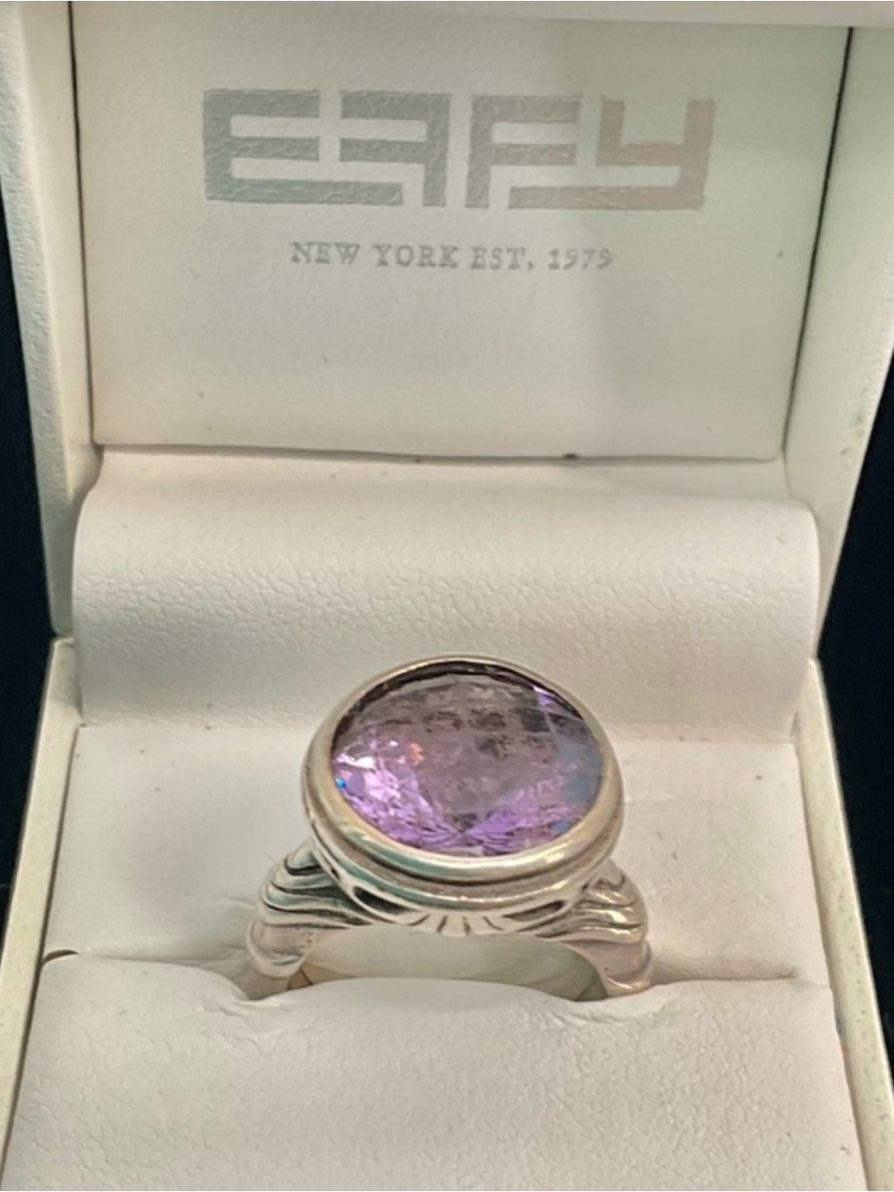 EFFY BH .925 Sterling Silver Faceted Amythyst Statement Ring  size 6.75 - 7
